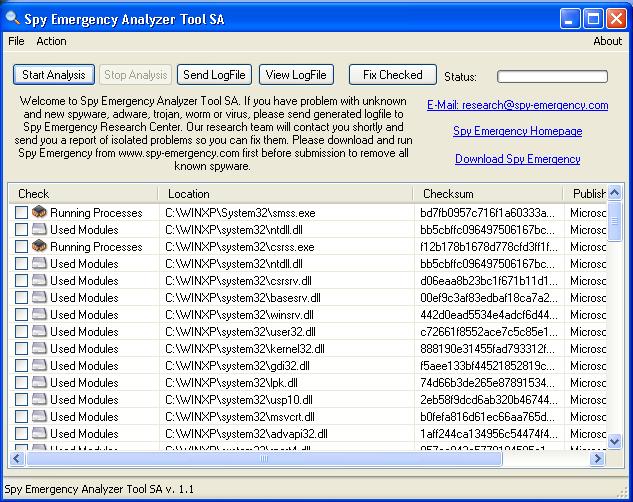 Click to view Spy Emergency Analyzer Tool SA 1.6 screenshot